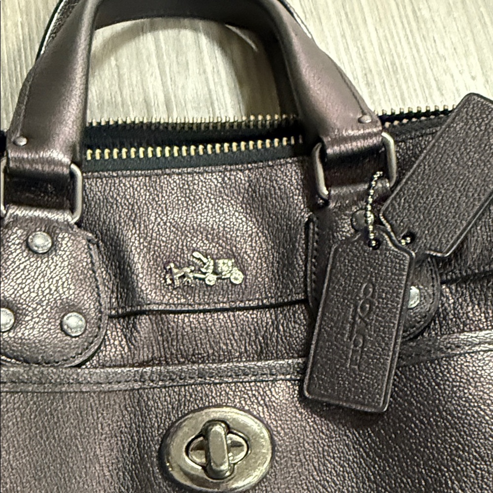 Coach Rhyder Satchel metallic Leather Bag - Picture 2 of 8